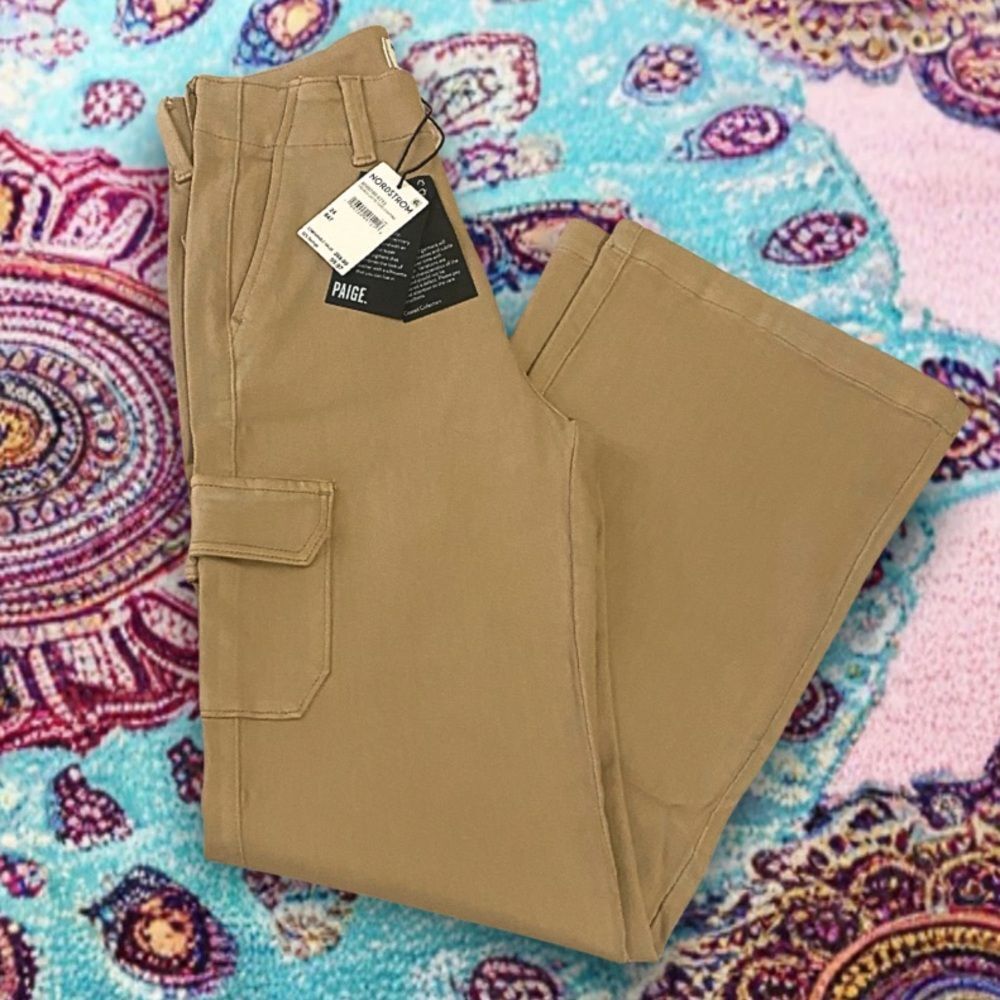 NWT PAIGE Carly Coated Wide Leg Cargo Pants French Latte Luxe Coating Size 24 - Picture 5 of 6